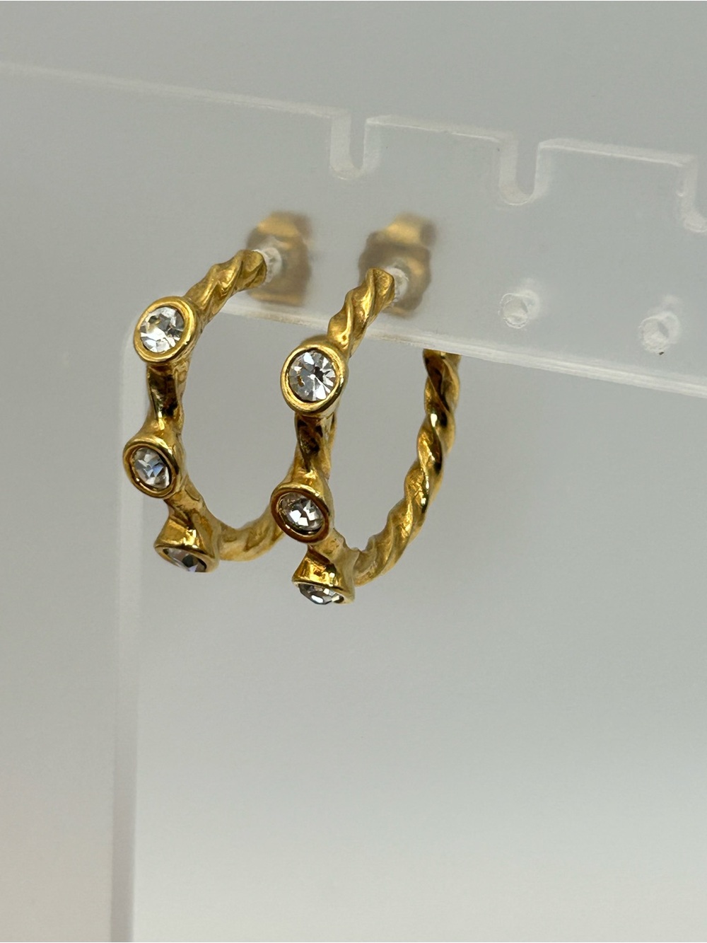 Vintage Twisted Hoop Crystal Earrings Chunky Studs Gold-tone - Picture 3 of 9